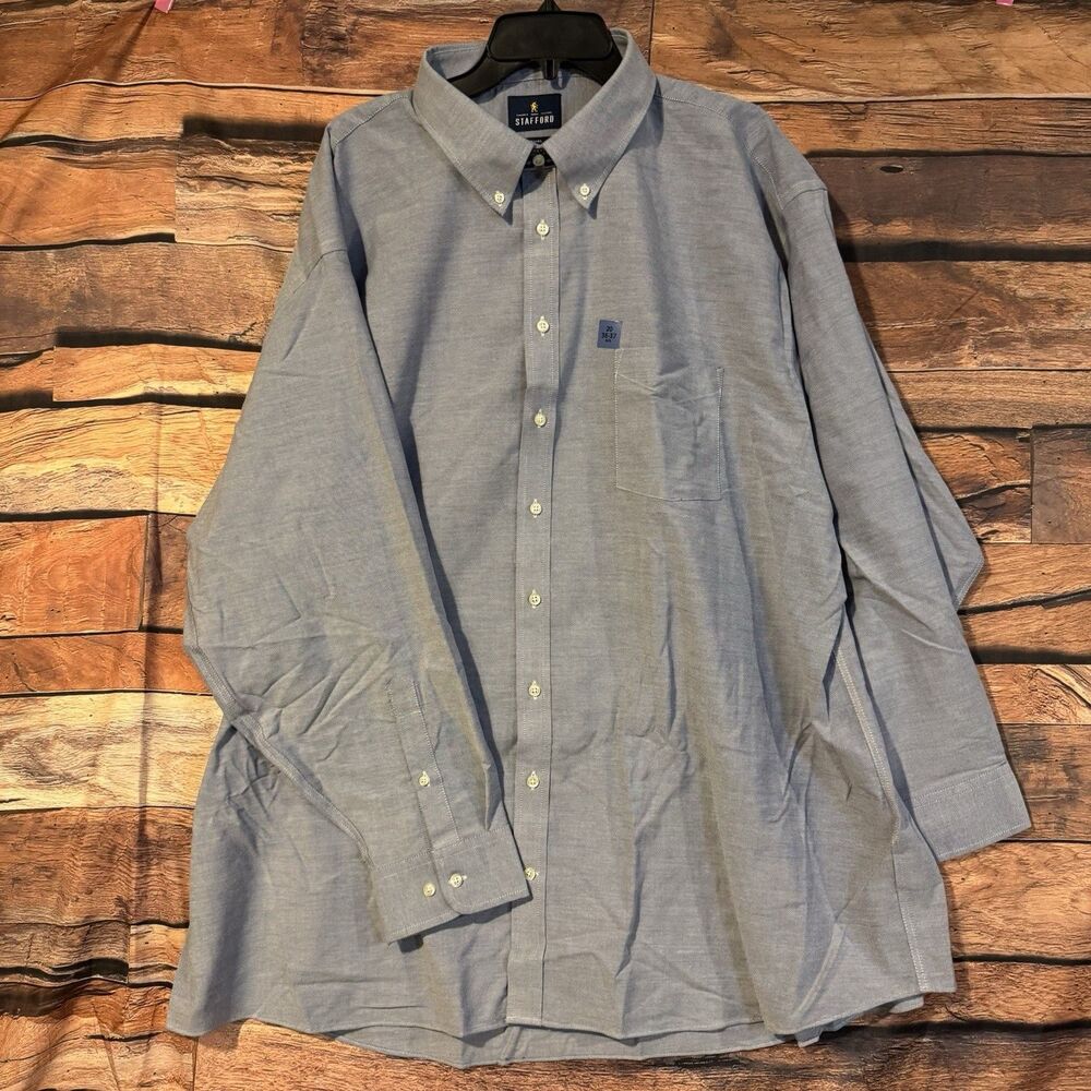 Stafford Men's Blue Dress Shirt 20 36/37 Long Sleeve Button Down Wrinkle Free